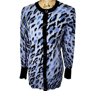 Bob Mackie Wearable Art Vintage Tiger Print Button Cardigan Size Medium Blue